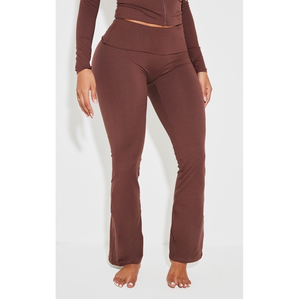 PLT Shape Brown Stretch Sculpted Foldover Waist Flare Trousers - Size 12